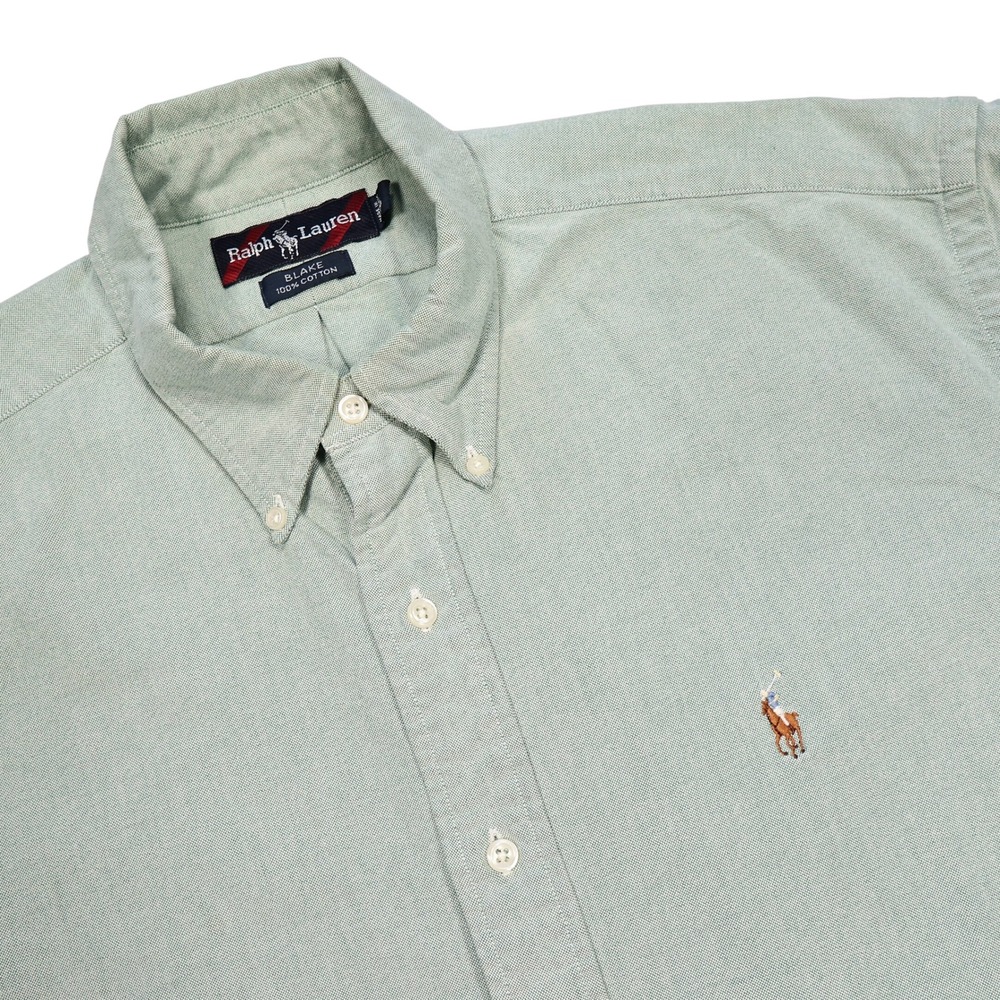RALPH LAUREN Men's L Green Flesh Pony Blake Short Sleeve Button Down Dress Shirt